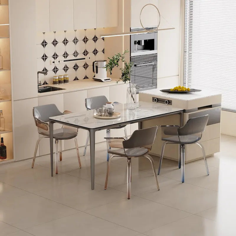 Table de salle à manger rectangulaire unique de 63 avec plateau en verre trempé en pierre frittée