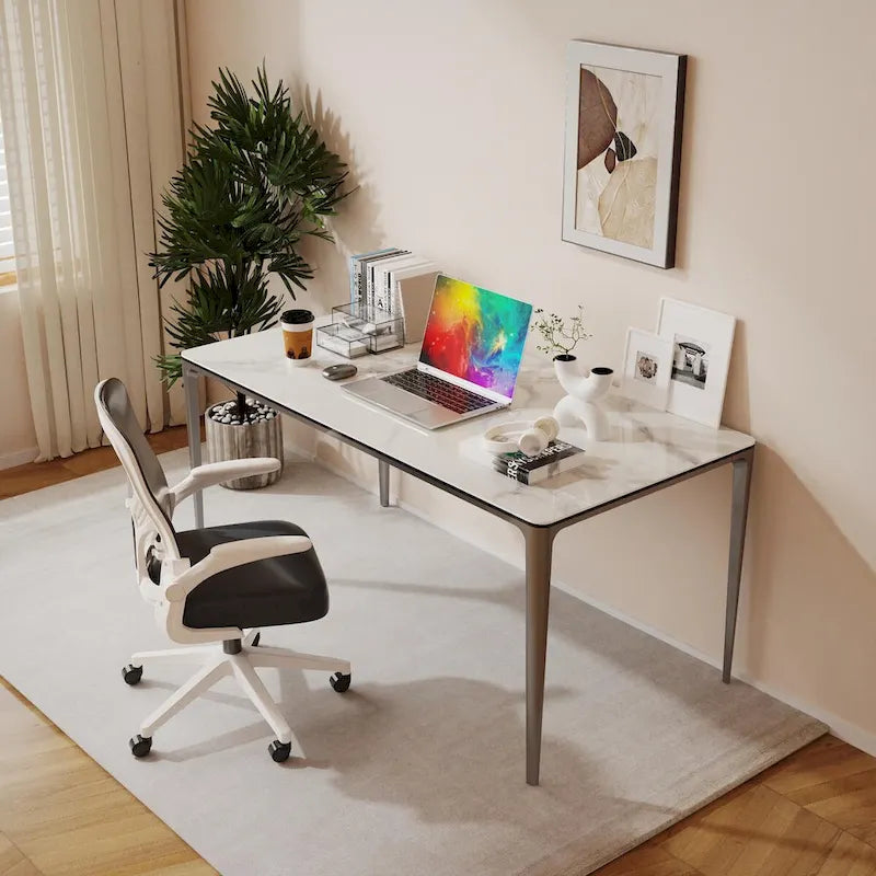 Table de salle à manger rectangulaire unique de 63 avec plateau en verre trempé en pierre frittée